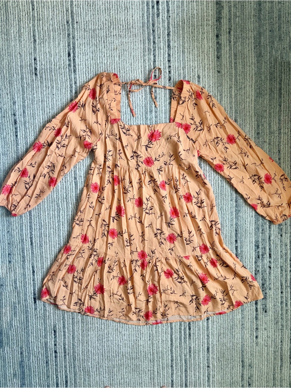 SO Peach Floral Square-Neck Dress with Pink Flowers Size M